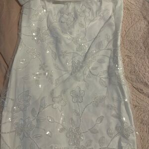 White Sequin Floral Strapless Dress